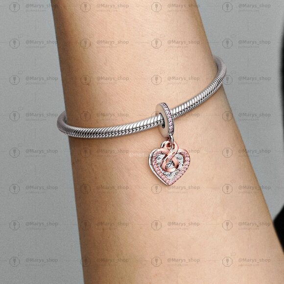 Pandora Two-tone Infinity Heart Double Dangle Charm - Picture 4 of 5